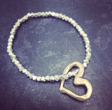 Bronze Heart and Fine Silver Stretch Bracelet