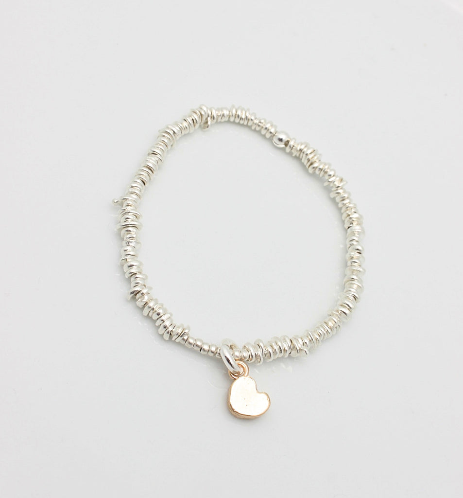 Freeform Fine Silver Nugget Bracelet & Tiny Bronze Heart