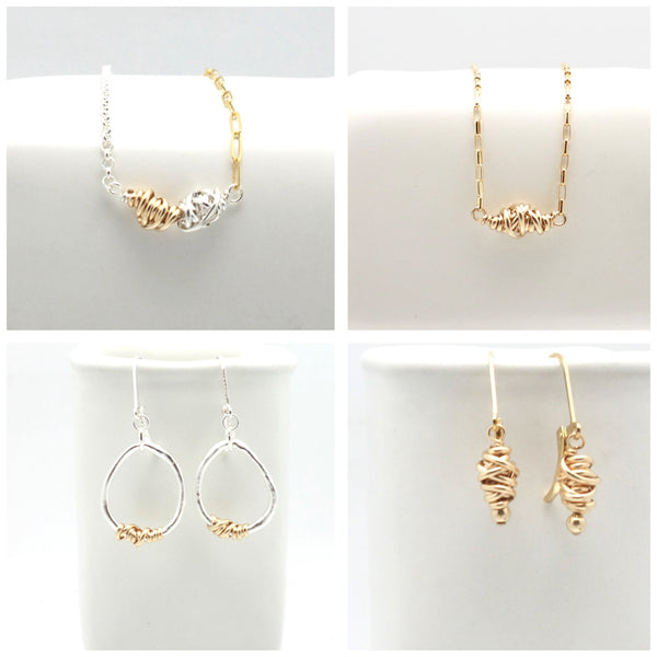 HERA Collection:  HERA Gold Wrapped Pendant & Fine Silver Stretch Bracelet