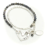 Personalized Fine silver Heart with Labradorite Double Wrap Bracelet