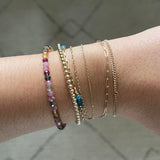 Watermelon Tourmaline & Gold Beaded Double Wrap Bracelet