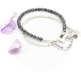 Personalized Fine silver Heart with Labradorite Double Wrap Bracelet