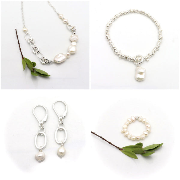 Freshwater Pearl & Silver Link Earrings