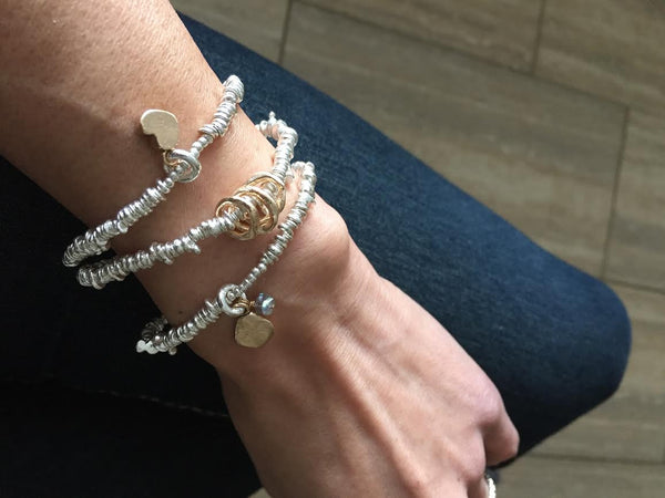 Freeform Fine Silver Nugget Bracelet with  3 Bronze Links