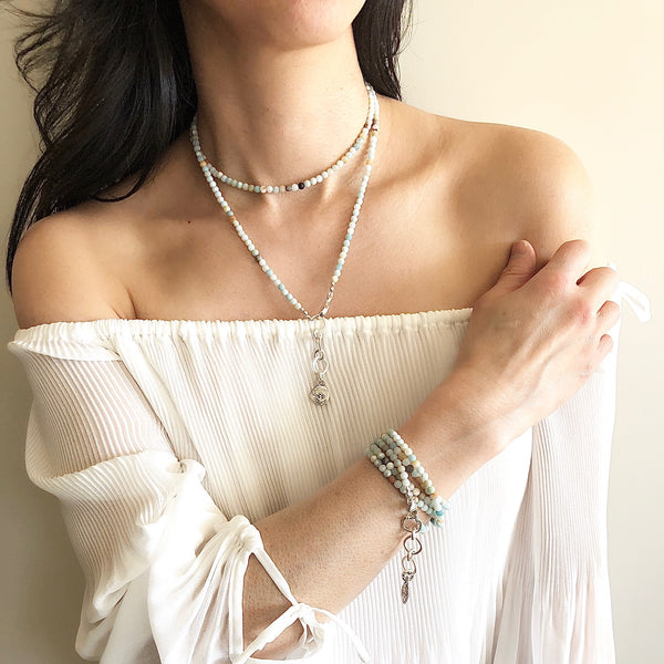 Inner Spirit:  "Om" Amazonite Beaded Necklace or Wrap Bracelet
