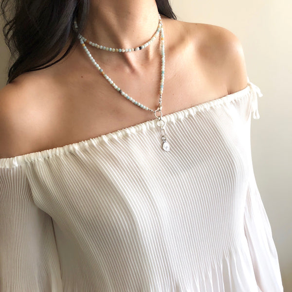 Inner Spirit:  "Om" Amazonite Beaded Necklace or Wrap Bracelet