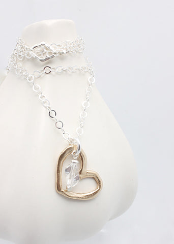 Open Bronze Heart & Swarovski Crystal