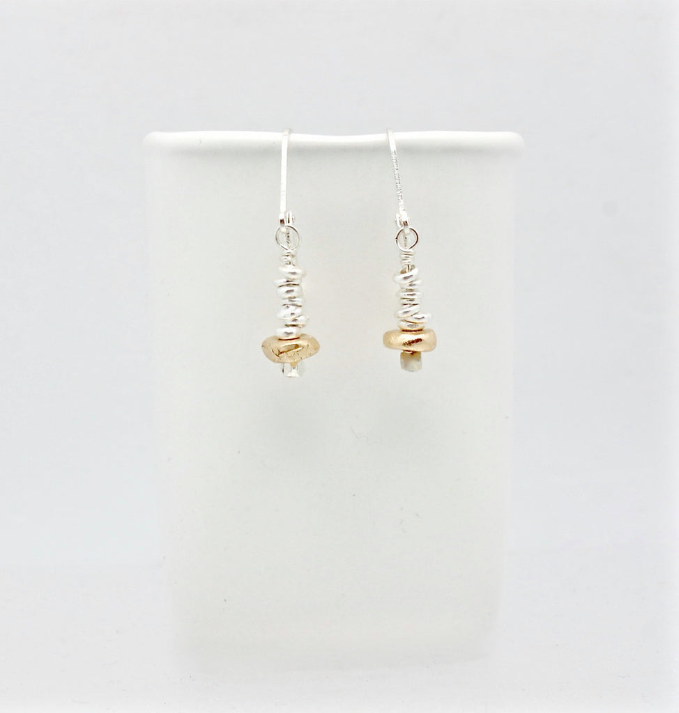 Bronze Pebble & Fine Silver Nugget Earrings