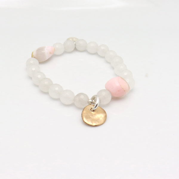 Peruvian Pink Opal & White Jade Stretch Bracelet