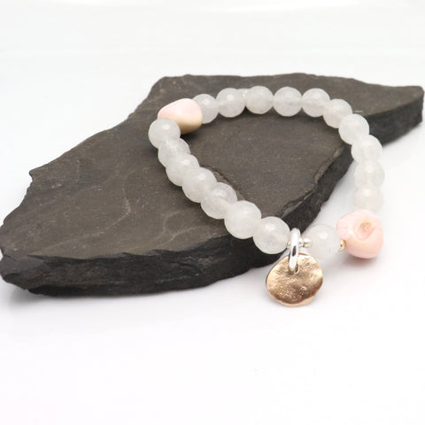 Peruvian Pink Opal & White Jade Stretch Bracelet