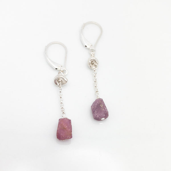 Raw Pink Sapphire Drop Earrings