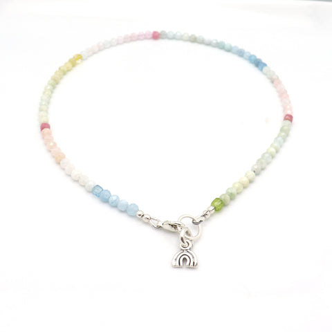Multi-Coloured Gemstone Necklace with Silver Rainbow Charm