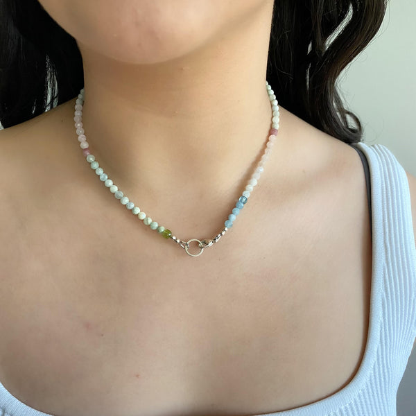 Multi Coloured Morganite, Beryl & Aquamarine Beaded Necklace