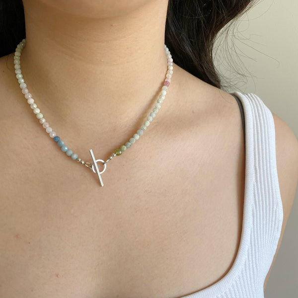 Multi Coloured Morganite, Beryl & Aquamarine Beaded Necklace