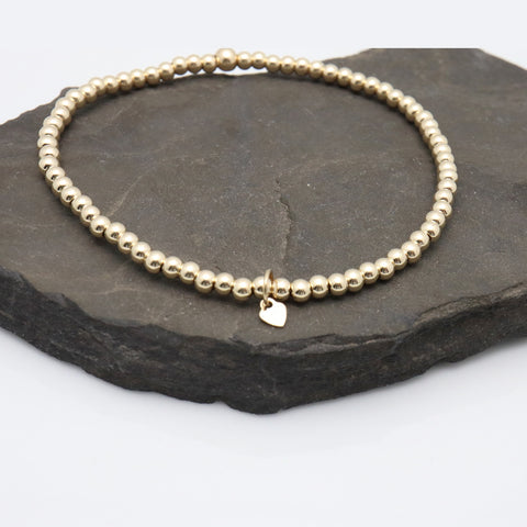 Gold Filled Tiny Heart Beaded Stretch Bracelet