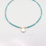 Sage Green Japanese Beaded Necklace & Keishi Pearls