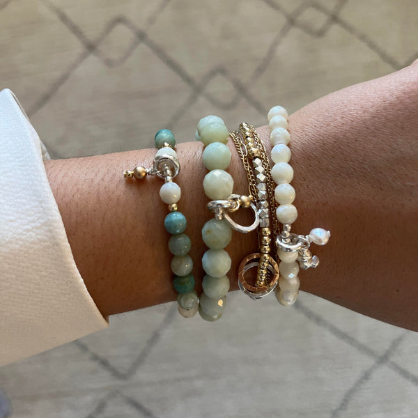 Ellipse Collection:  Amazonite & Silver LInk Stretch Bracelet